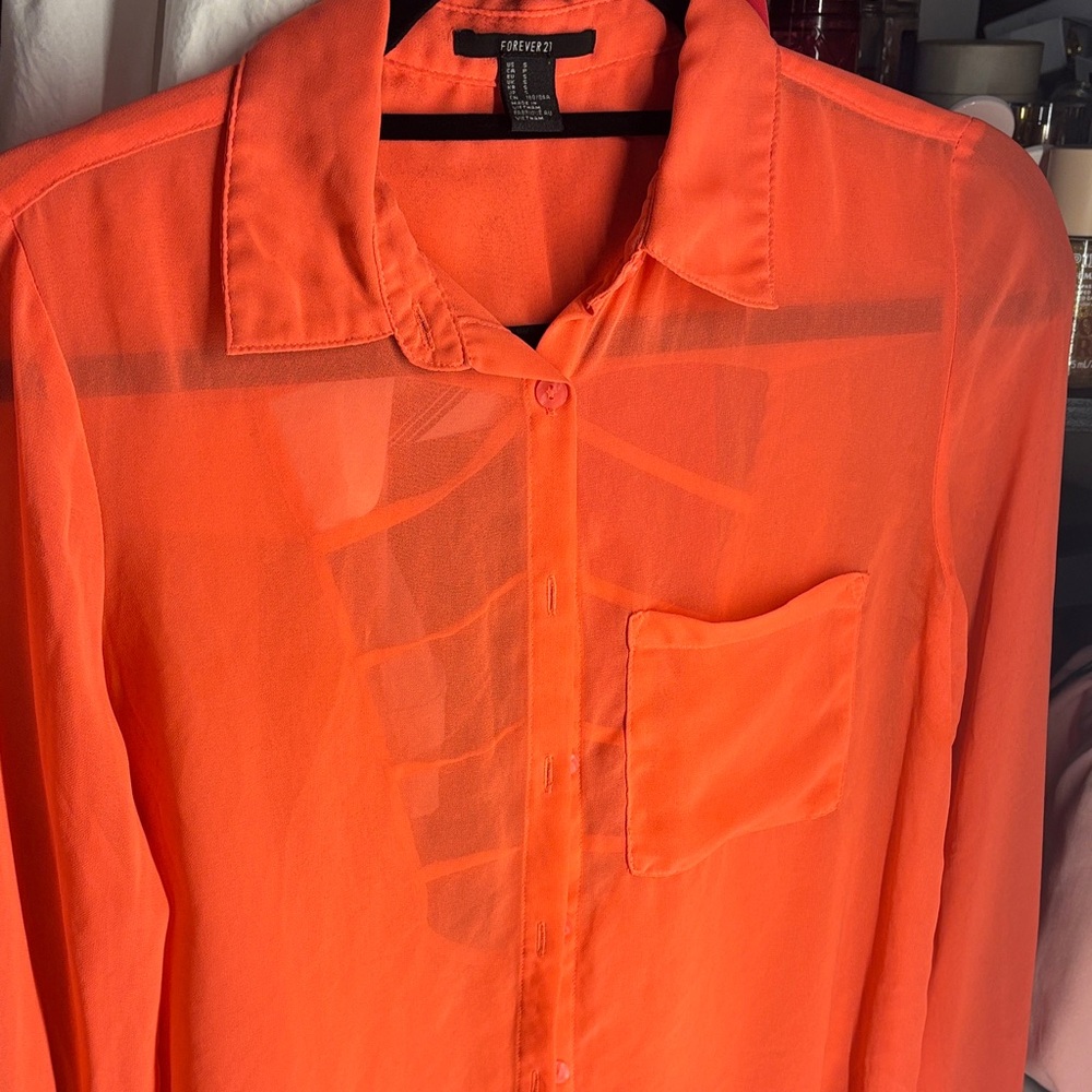 Forever 21 Orange Sheer Blouse